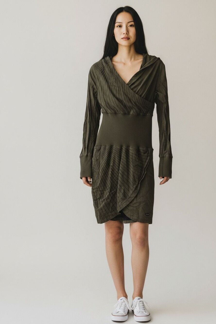 Skunkfunk Striped V-Neck Wrap Hooded Mini Sz Small Dress